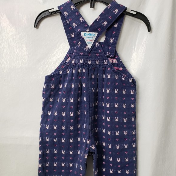 Vintage OshKosh Vestbak Bunny Overalls 6 9 month Denim Jean Heart Baby Rabbit - Picture 4 of 8